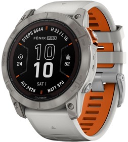 Kuva Garmin Fenix 7X Pro Sapphire Solar Titanium with Fog Gray/Ember Orange Band