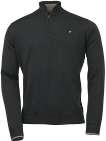 Kuva Laksen Norfolk Zip-Neck merinovillapusero, harmaanvihreä