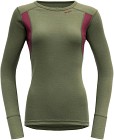 Devold Hiking Shirt naisten merinokerrastopaita, vihreä/viininpunainen