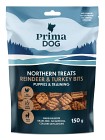 PrimaDog Northern Treats Bits Ren-Kalkon för Valpar & Träning makupalat, 150g